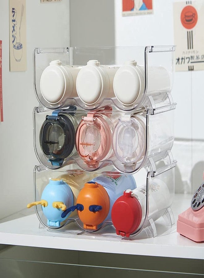 Kitwe منظم زجاجات المياه، صندوق تخزين وتنظيم قابل للتكديس لخزائن المطبخ، رف حامل زجاجات المياه لخزائن المطبخ والثلاجة، عبوة من 3 أكواب رياضية للسفر - Image 4